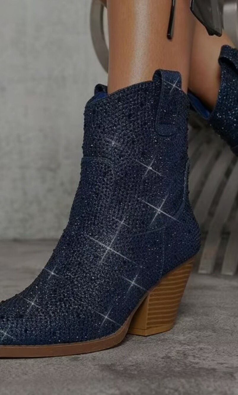 Sparkle Navy Rhinestone Ankle Booties